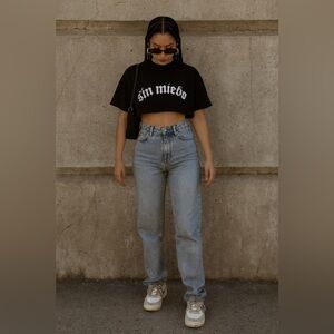 Black Graphic Tee with White Print